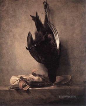  caza lienzo - Naturaleza muerta con faisán muerto y bolsa de caza Jean Baptiste Simeon Chardin